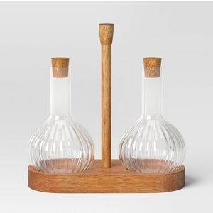 Threshold 10oz oil and vinegar bottle with wood caddy